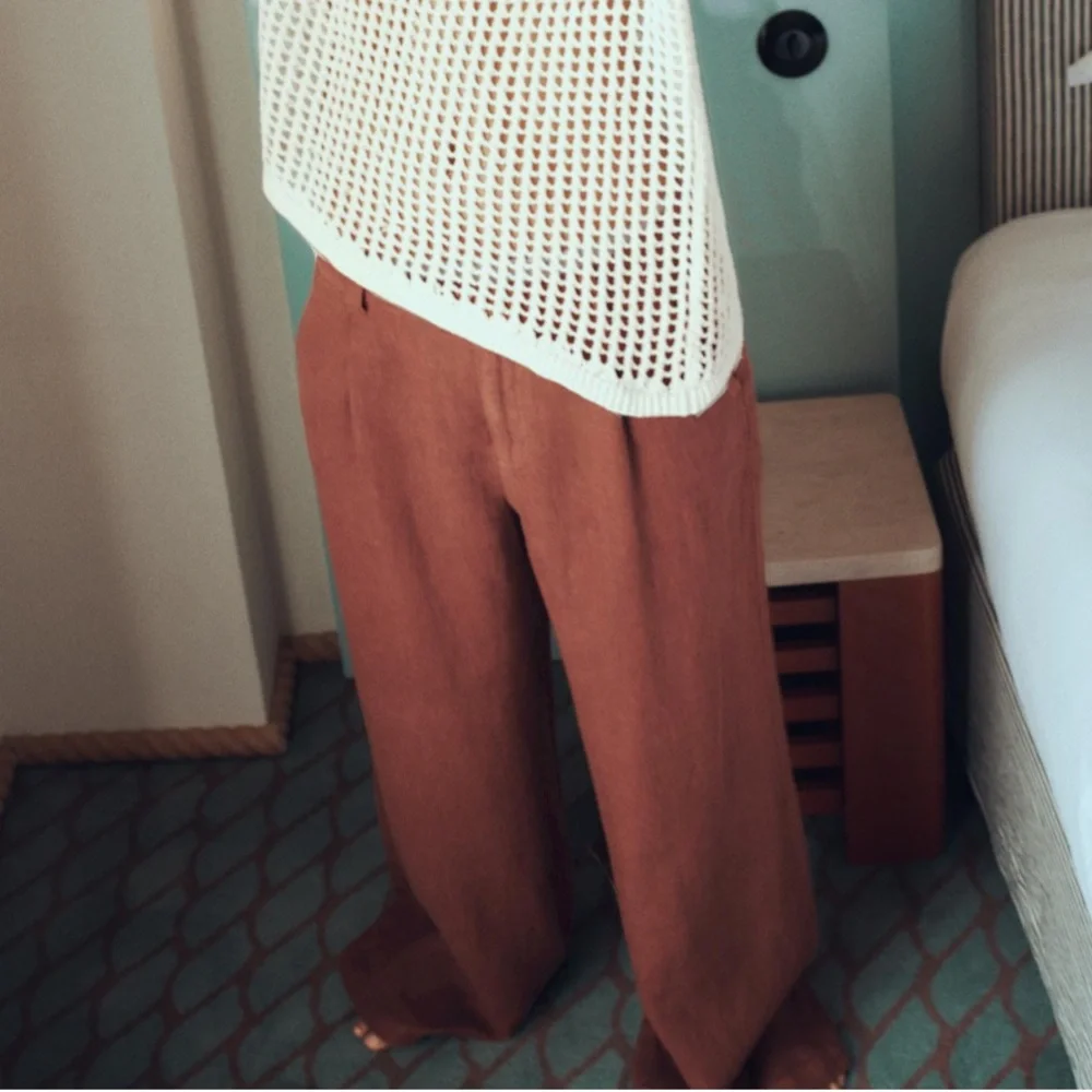 ZARA NWT 100% LINEN WIDE LEG TROUSERS